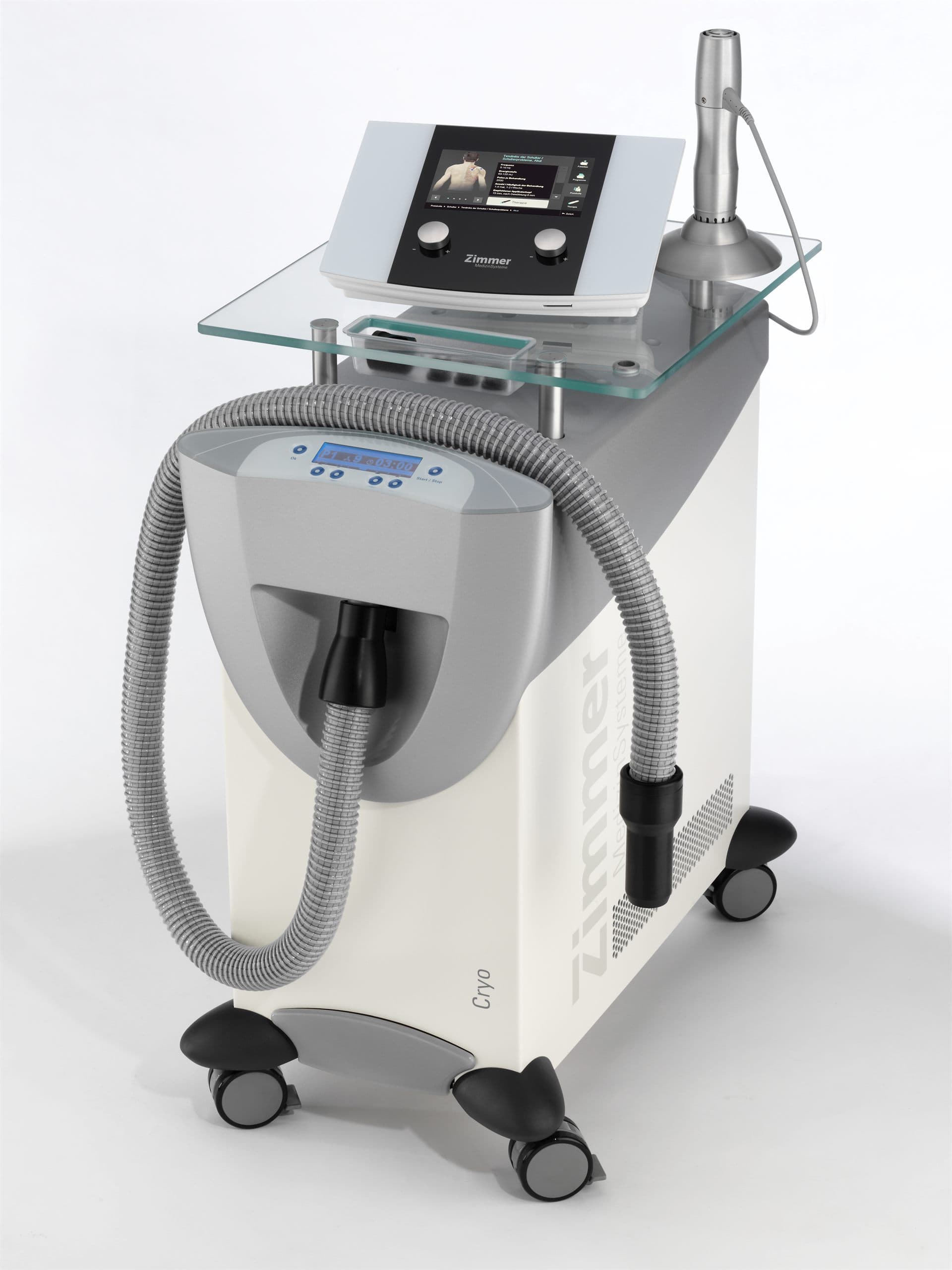 Shockwave therapy applied to a tendon during a physical therapy session